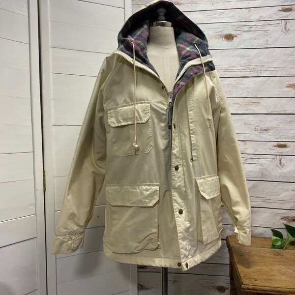 Lands' End Other - Vintage Lands' End Jacket Large Plaid Wool Lined Hood Chore Barn Parka Coat USA